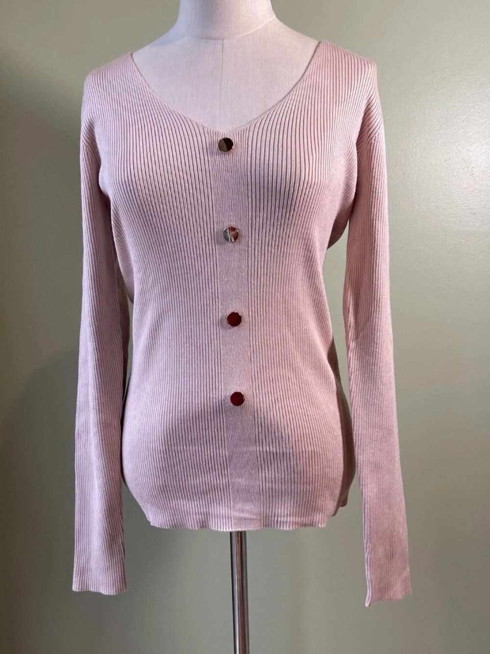 Amelie Boutik Dusty Pink Knit Pullover Sweater-SZ M-with Gold Button Detail